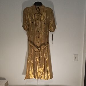 Lauren Ralph Lauren Gold Pleated Midi Dress (1333)